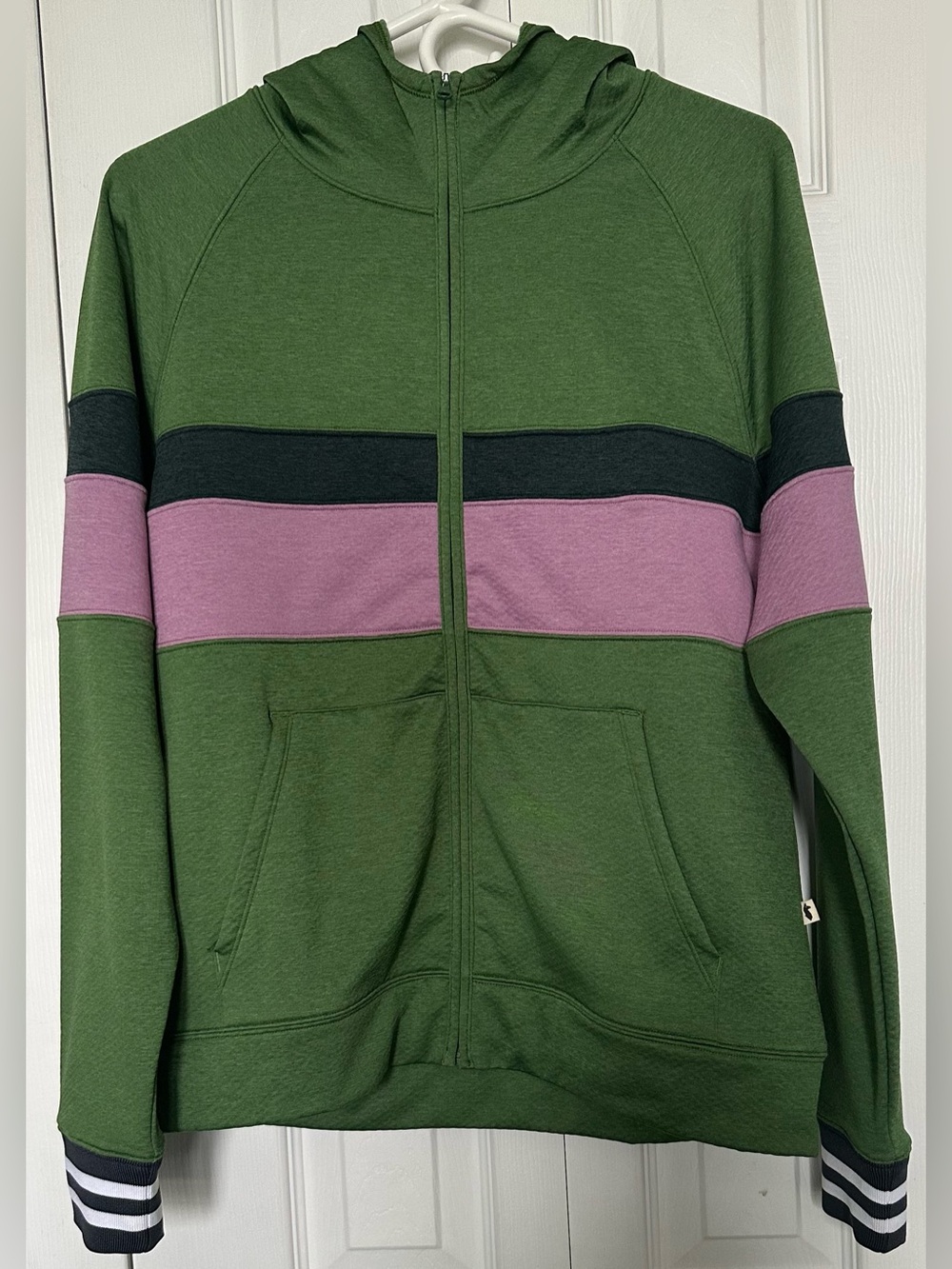 Cotopaxi Full Zip Hoodie Colorblock Olive Green Pink Striped Sweatshirt Size Med